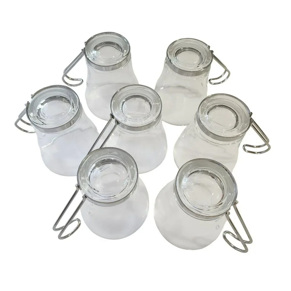 Vintage Clear Glass Cappuccino Expresso Tea Cup Coffee Mug Set of 7 Metal Handle